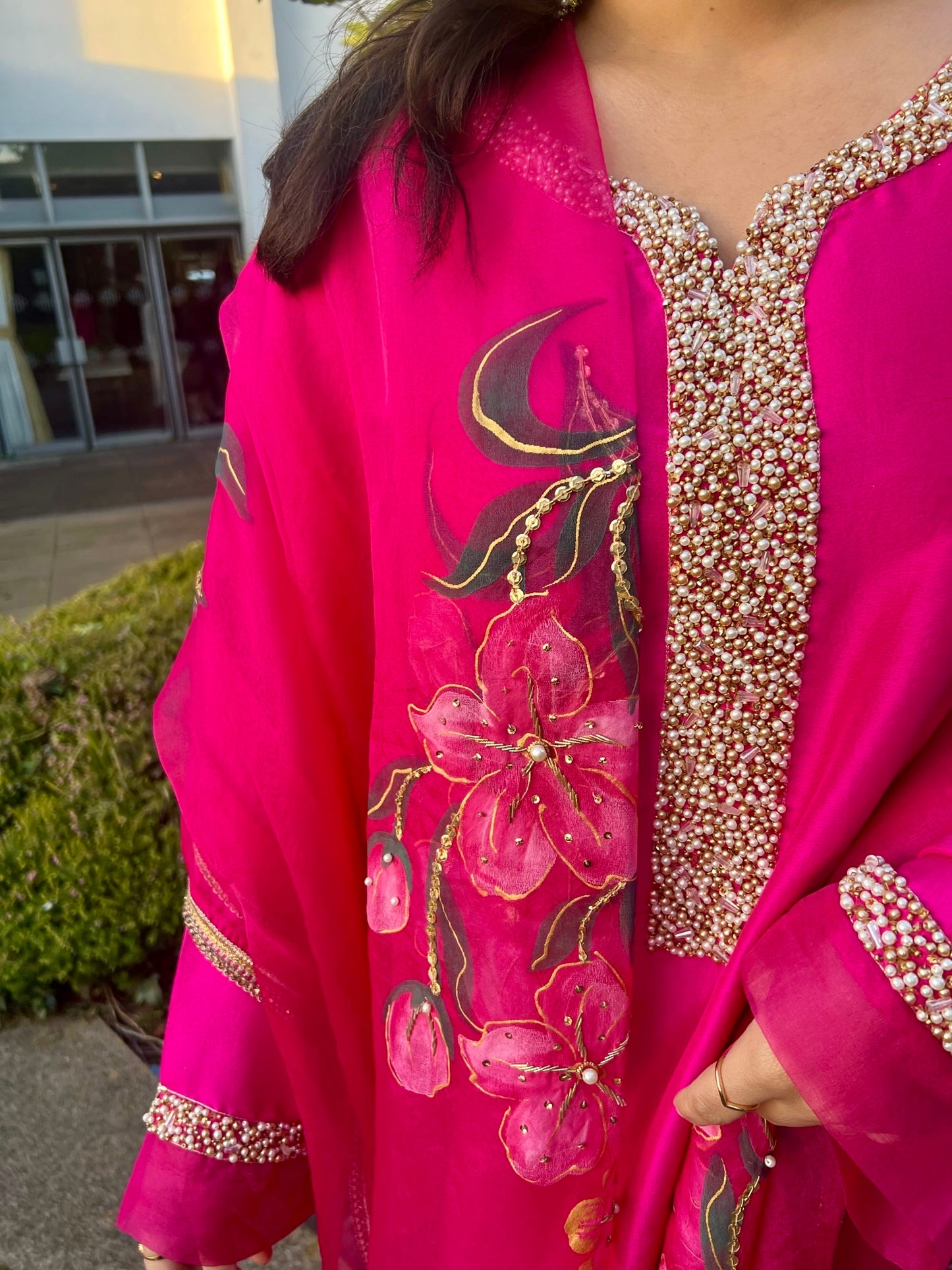 Hot Pink Embellished Silk Set