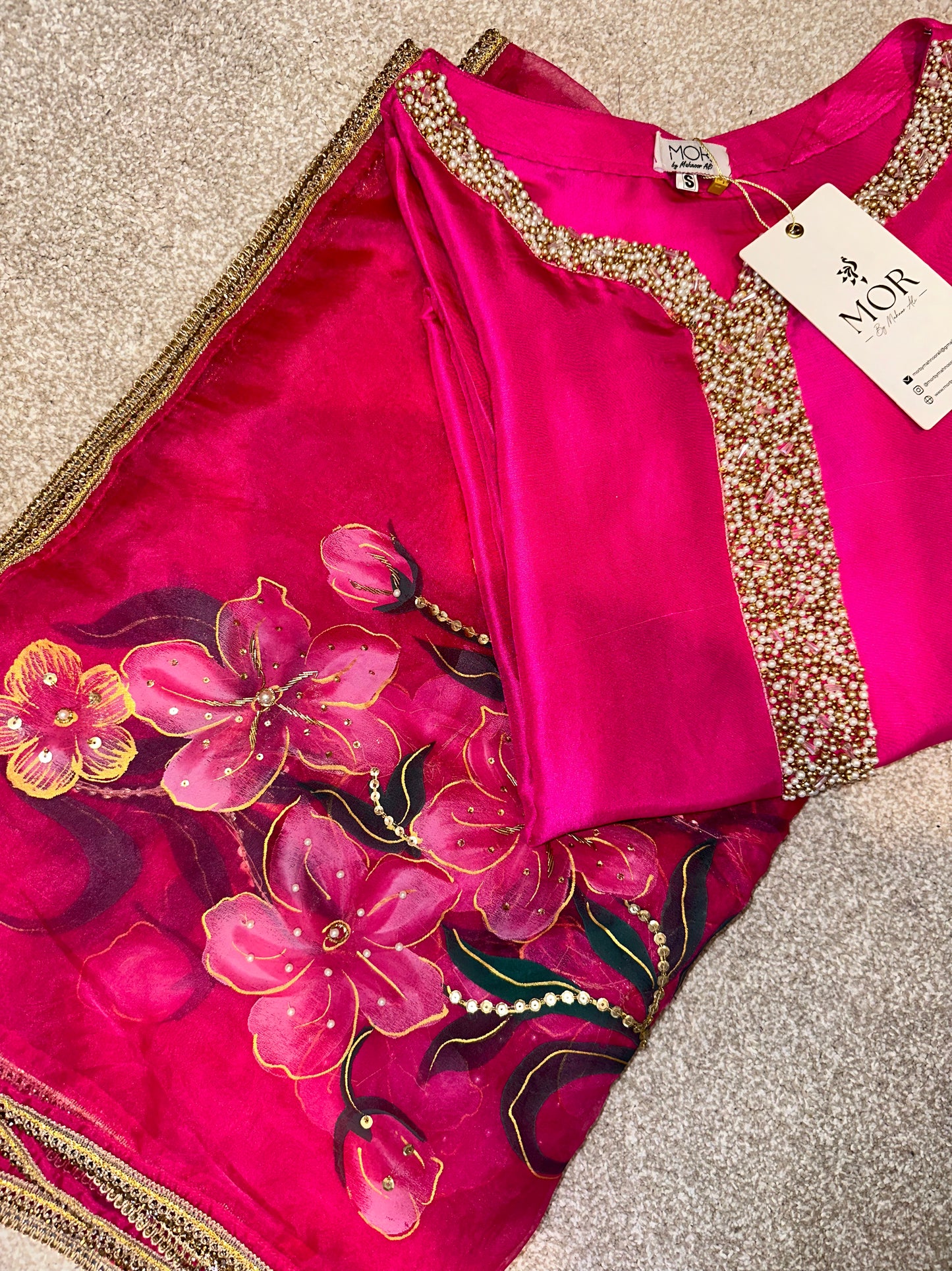 Hot Pink Embellished Silk Set