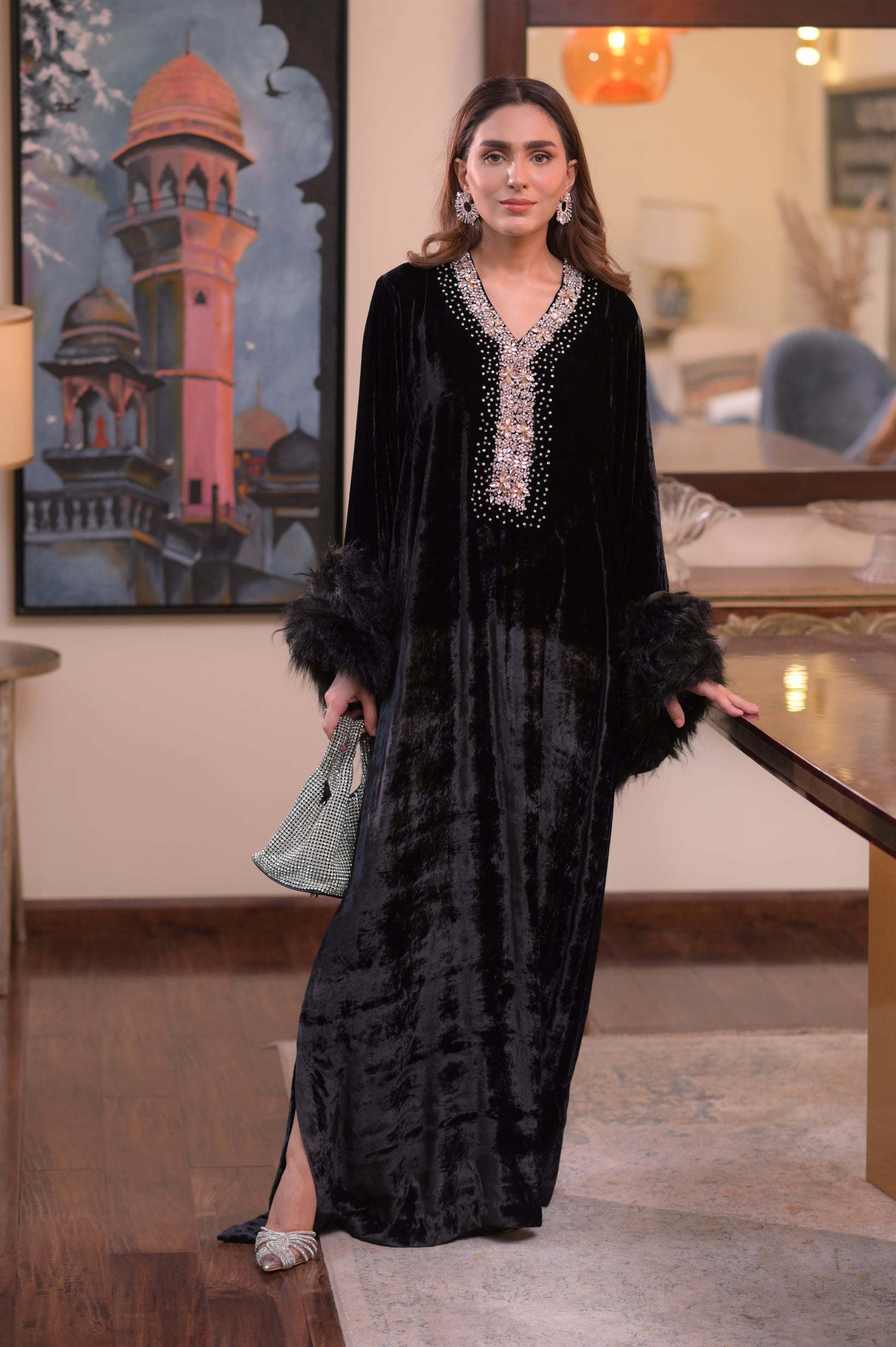 Pakistani Black fur kaftan in UK (United Kingdom)