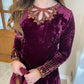 Velvet formal with cutwork neckline