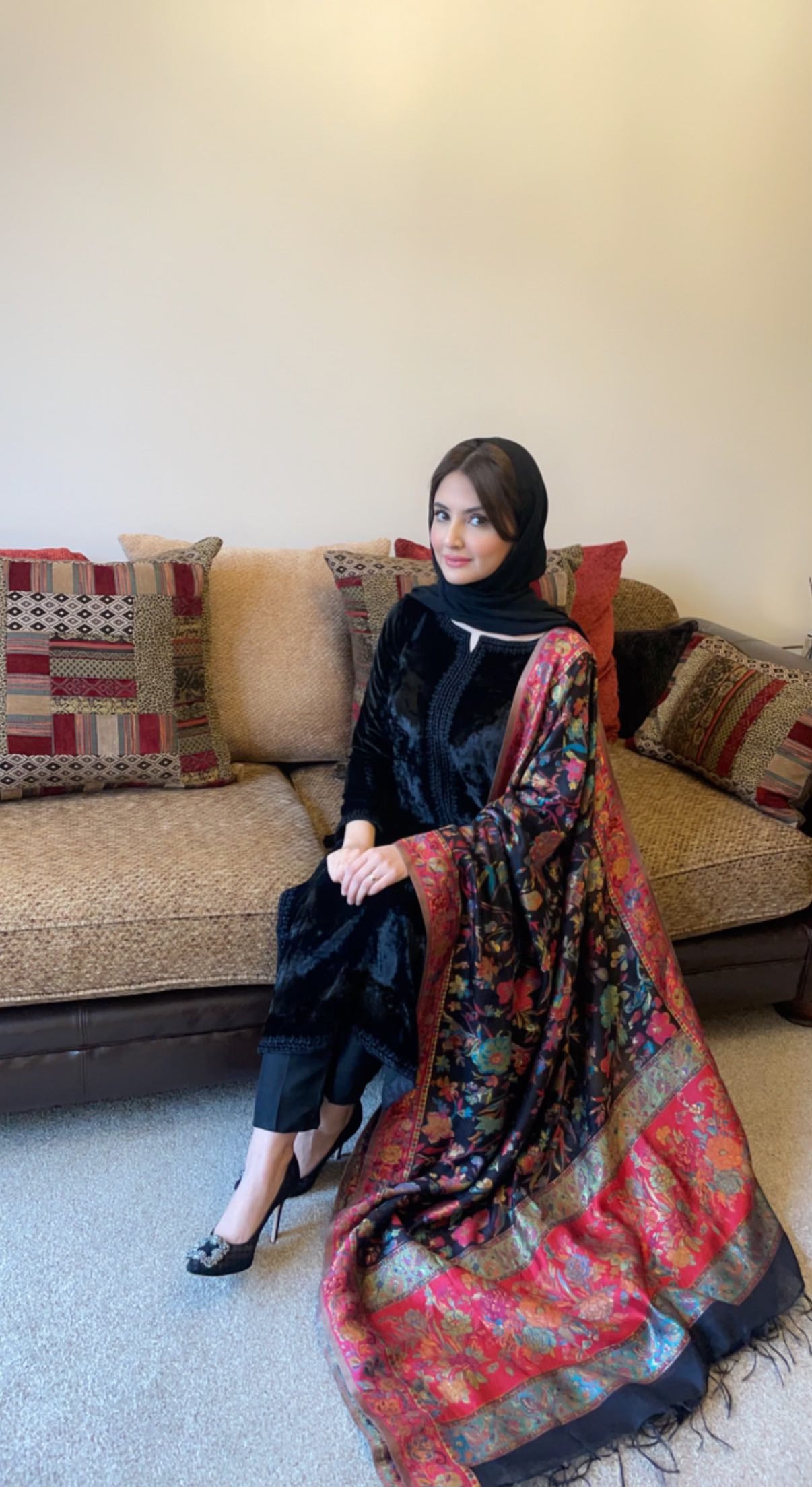 Black Velvet with Khani Shawl (3 Piece)