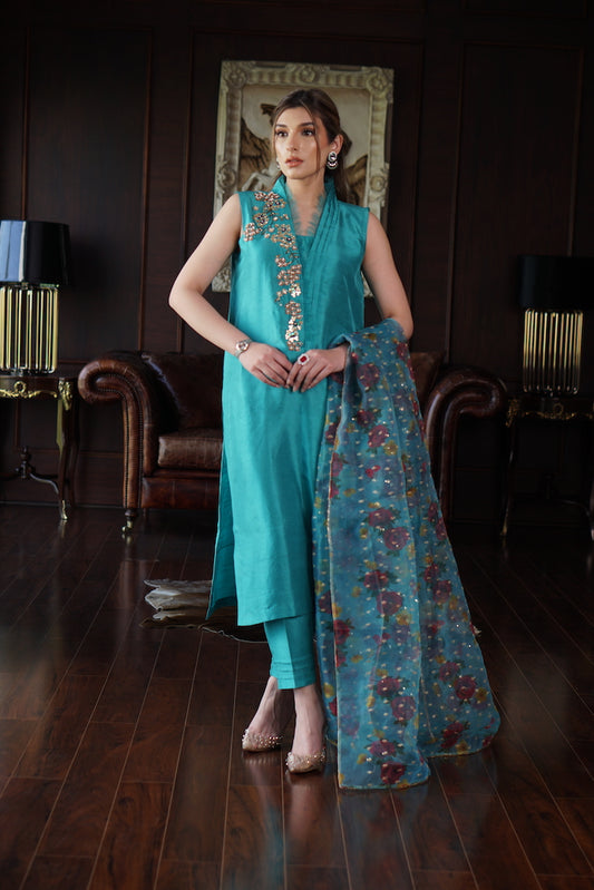 Formal Teal Silk Set (3 Piece)